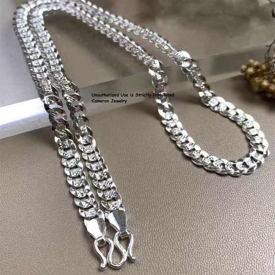 Pure S999 Fine Silver 999 Chain Men Women 4-8mm Shiny Curb Pure S999 Fine Silver 999 Chain Men Women 4-8mm Shiny Curb