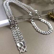 Pure S999 Fine Silver 999 Chain Men Women 4-8mm Shiny Curb Link Necklace 16-26in
