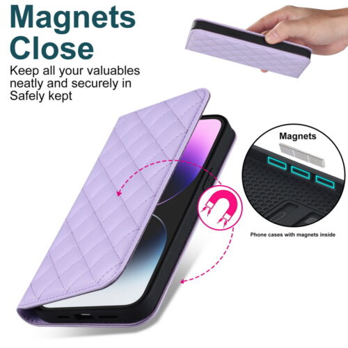 Flip Leather Wallet MagSafe Magnetic Charging Case For iPhone 12 13 14 15 16 - Zdjęcie 48 z 99