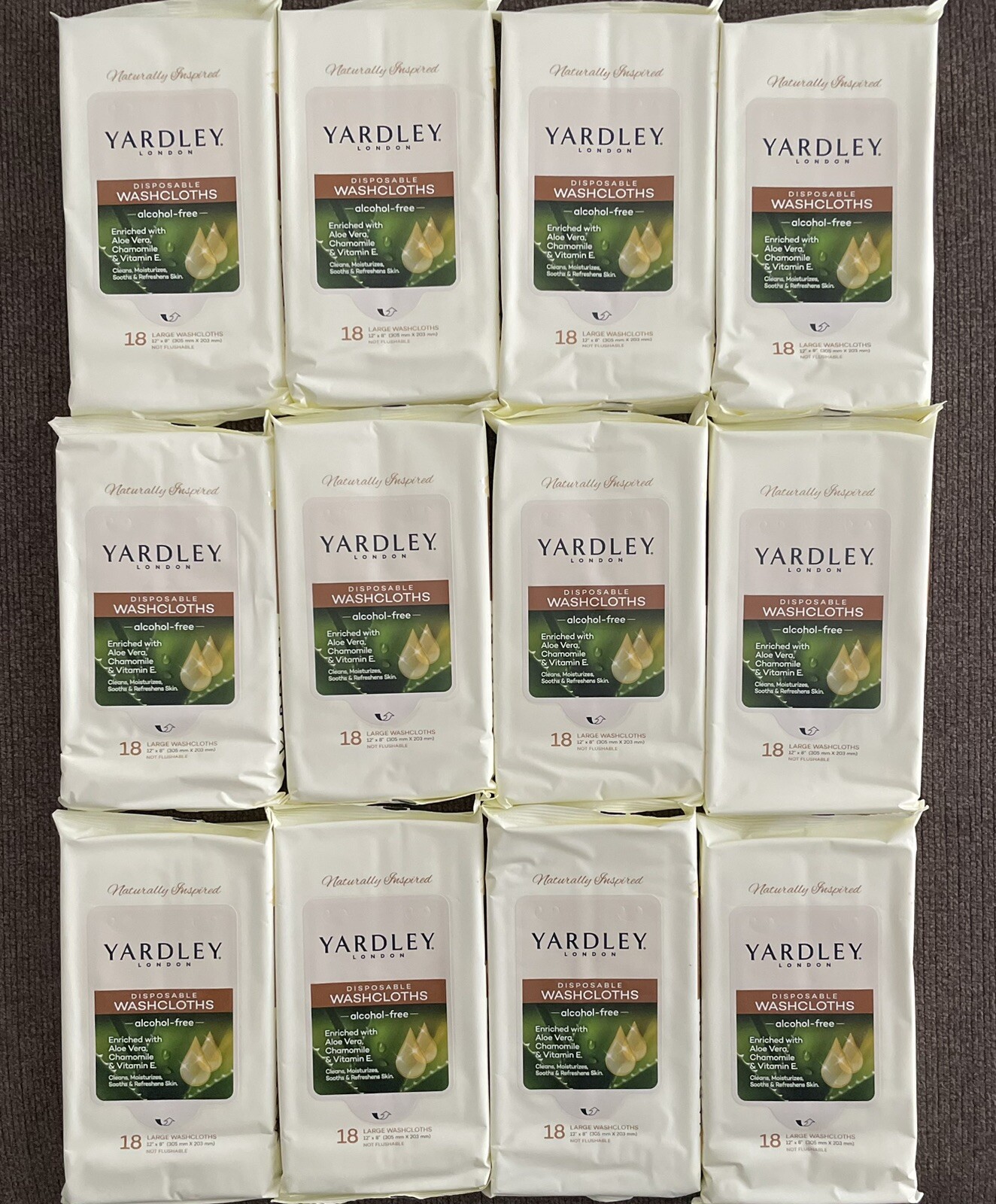 NEW Lot of 12 Yardley London Disposable Washcloths 18/Pk (216 Total) 12