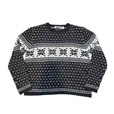 Old Navy Size Medium Wool Blend Nordic Fair Isle Crewneck Sweater Grey White
