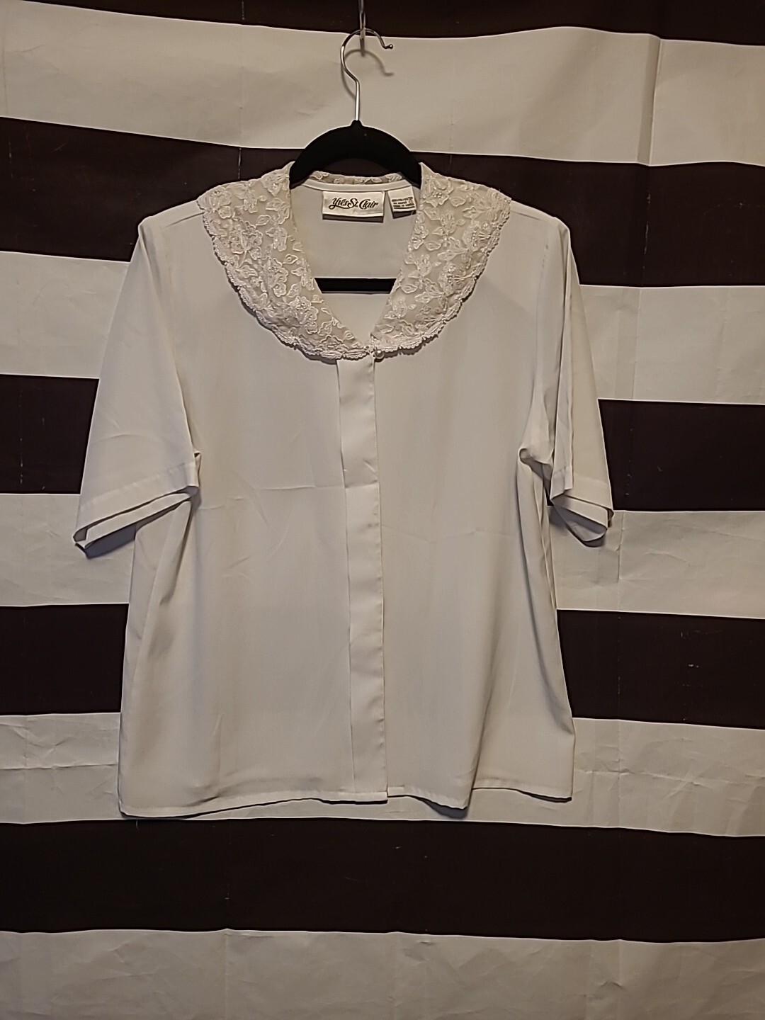SAINT LAURENT Camicia Yves St Clair bianca maniche corte abbottonata colletto in pizzo donna 12