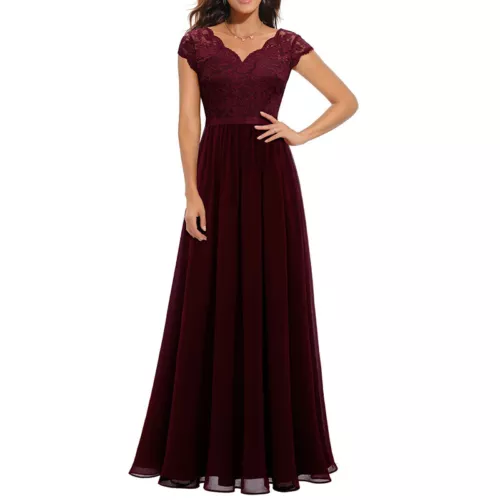 Schickes Damen Spitze Maxi Chiffon Brautjungfer formell Abschlussball Abend Hochzeit Party Kleid - Bild 28 von 34