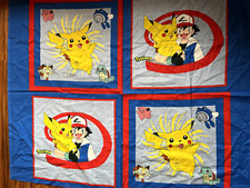 Pok mon 4 Panels Pikachu Fabric SPRINGS Vntg Cotton 1998 Material 45"x34.5" Read