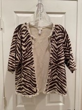 Chicos Women Pretty Brown Animal Print Open Short sleeve  Cardigan Sz 2