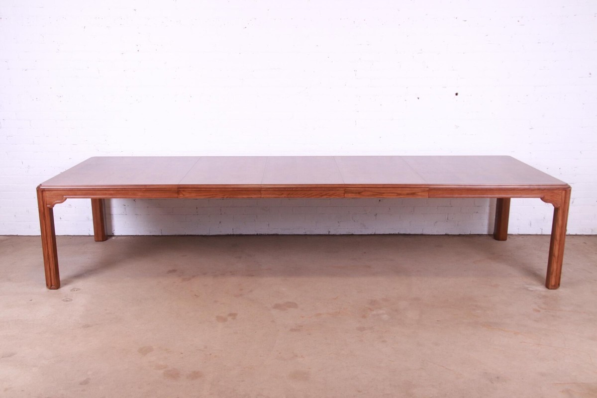 Drexel Heritage Mid-Century Modern Oak Burl Wood Extension Table