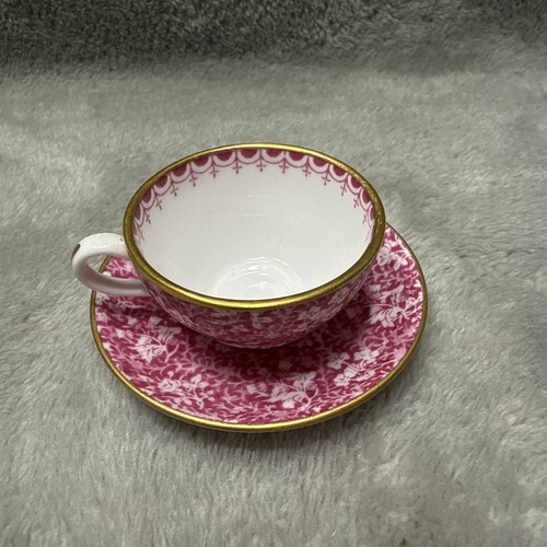 Vintage Spode Copeland England Miniature Tea/Coffee Cup/Saucer Pink Floral Vine - Picture 2 of 11