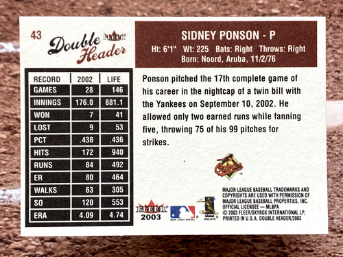 2003 Fleer Double Header Sidney Ponson #43 - 第 2/2 張圖片