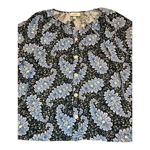 Blusa J Crew Collection Ratti Paisley bottoni davanti cravatta manica blu taglia media - Foto 11 di 15