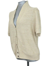 Levis NEW Tan Brown Short Sleeve Cardigan Sweater Women XL Ribbed V-neck Pocket