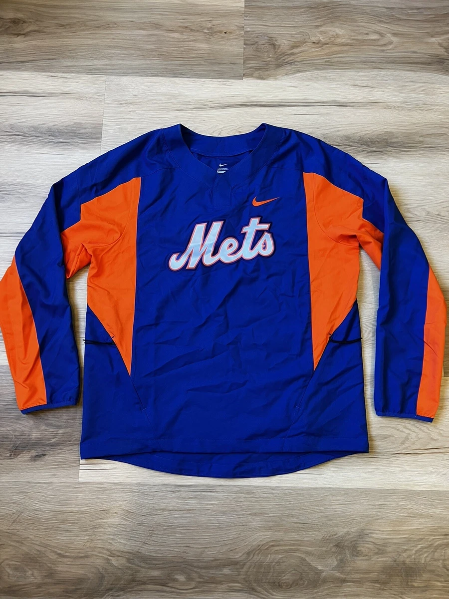 Nike New York Mets Warm Up Jersey Blue Orange Embroidered Stitched