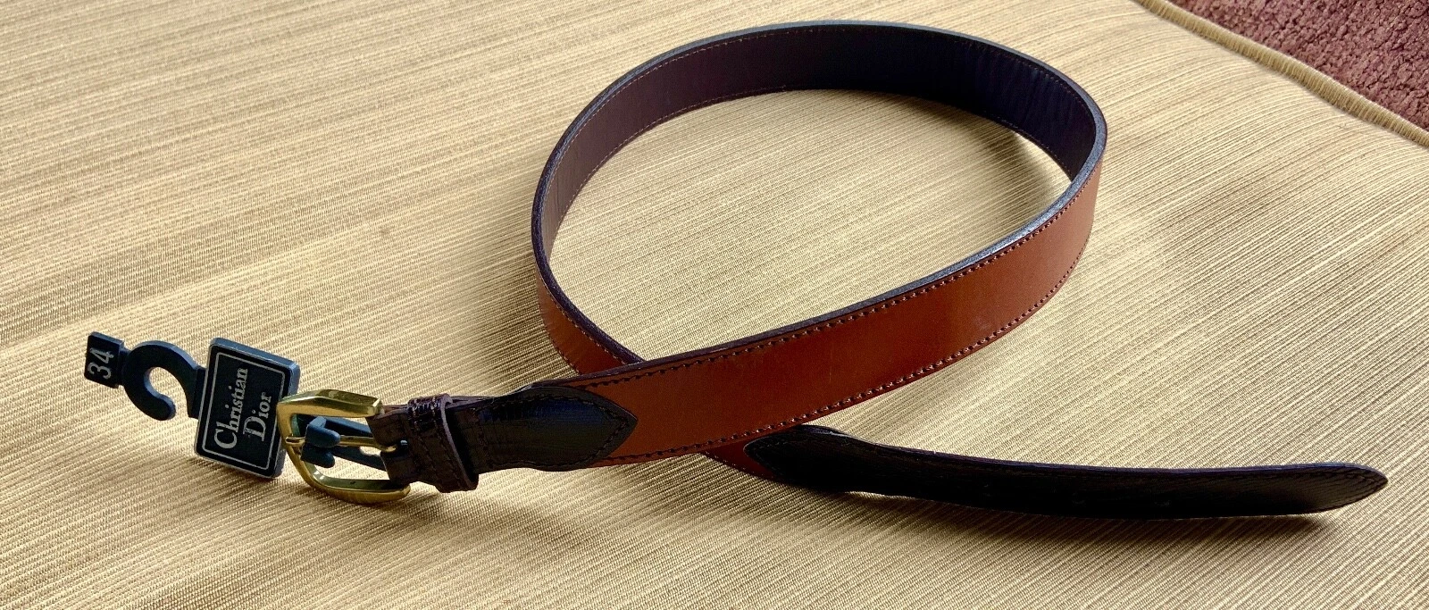 Ceinture Christian Dior bicolore, cuir et lézard, marron taille 34. Ancien stock neuf