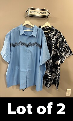 Lot of 2 Cafe Luna Mens Short Sleeve Woven Print Shirts Lt Blue/Navy 4XL (58/60)