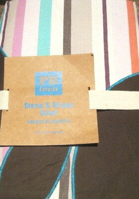 POTTERY BARN PB Teen Duvet Cover Stems & Stripes Twin Pink Brown Pool NIP