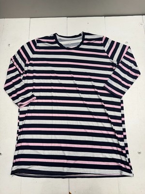 Real Essentials Blue White Pink Striped Long Sleeve T Shirt Womens Size 3X NEW