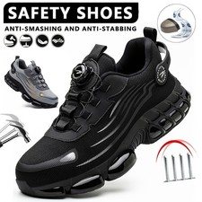 Men Safety Toe Work Shoes Rotating Buckle Breathable Non-Slip Steel Toe Sneakers