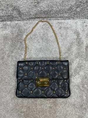 Michael Kors Bags Womens Sloan Quilt Black Leather Studded Chain Strap Shoulder