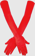 Women's Long Red Satin Gloves Costume, Halloween, Wedding, Prom, SZ ADULT