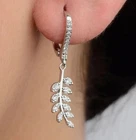 Leaf Dangle-Drop Earrings 2 Ct Round Cut Moissanite 14K White Gold Plated