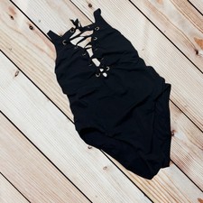 Amoressa Miraclesuit size 10 black Stevie lace up swimsuit   182 retail
