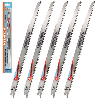KEENTECH 12'' Reciprocating Saw Blades, 5-Pack Wood & Tree Pruning, 5 TPI