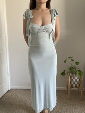 Victoria's Secret Blue Slip Dress Nightgown w/ Ribbon Tie Straps, 49in