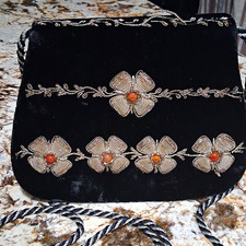 Black Floral Embroidered Beaded Shoulder Bag ...