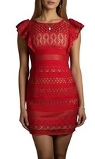 BCBGMAXAZRIA Sz 4 Womens Red Renata Lace Boho Festival Party Mini Dress