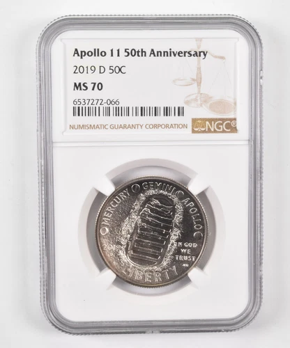 MS70 2019-D Commemorative Half Dollar Apollo 11 50th Anniv. NGC Brown Lbl