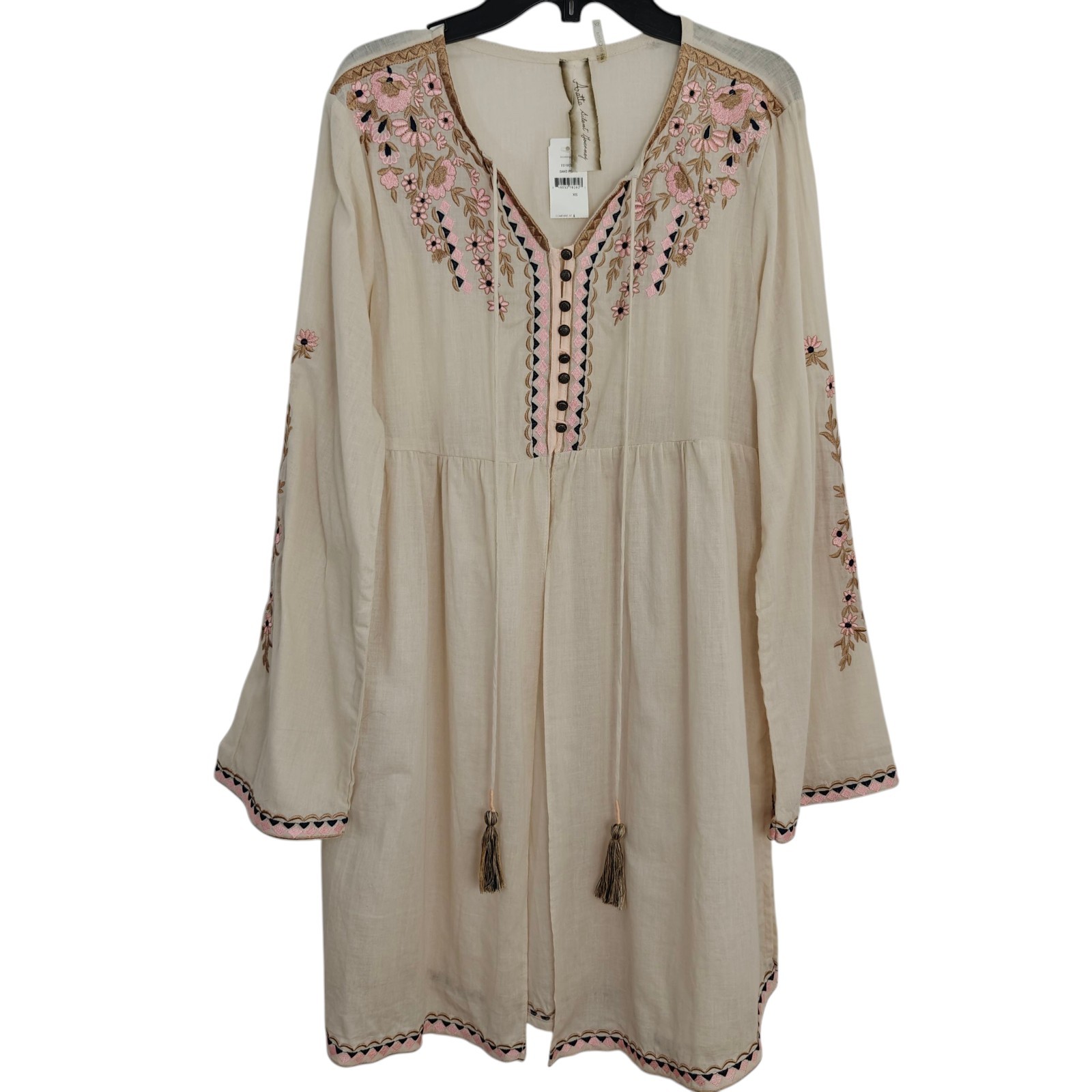 Aratta Valentina Embroidered Tunic Top Coverup Size XS Floral Flowy Boho NWT