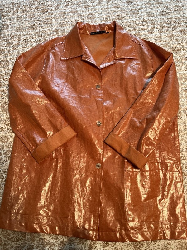 Vintage Robert Krugman 100% Linen Coated Orange Shiny Blazer Jacket Coat XL
