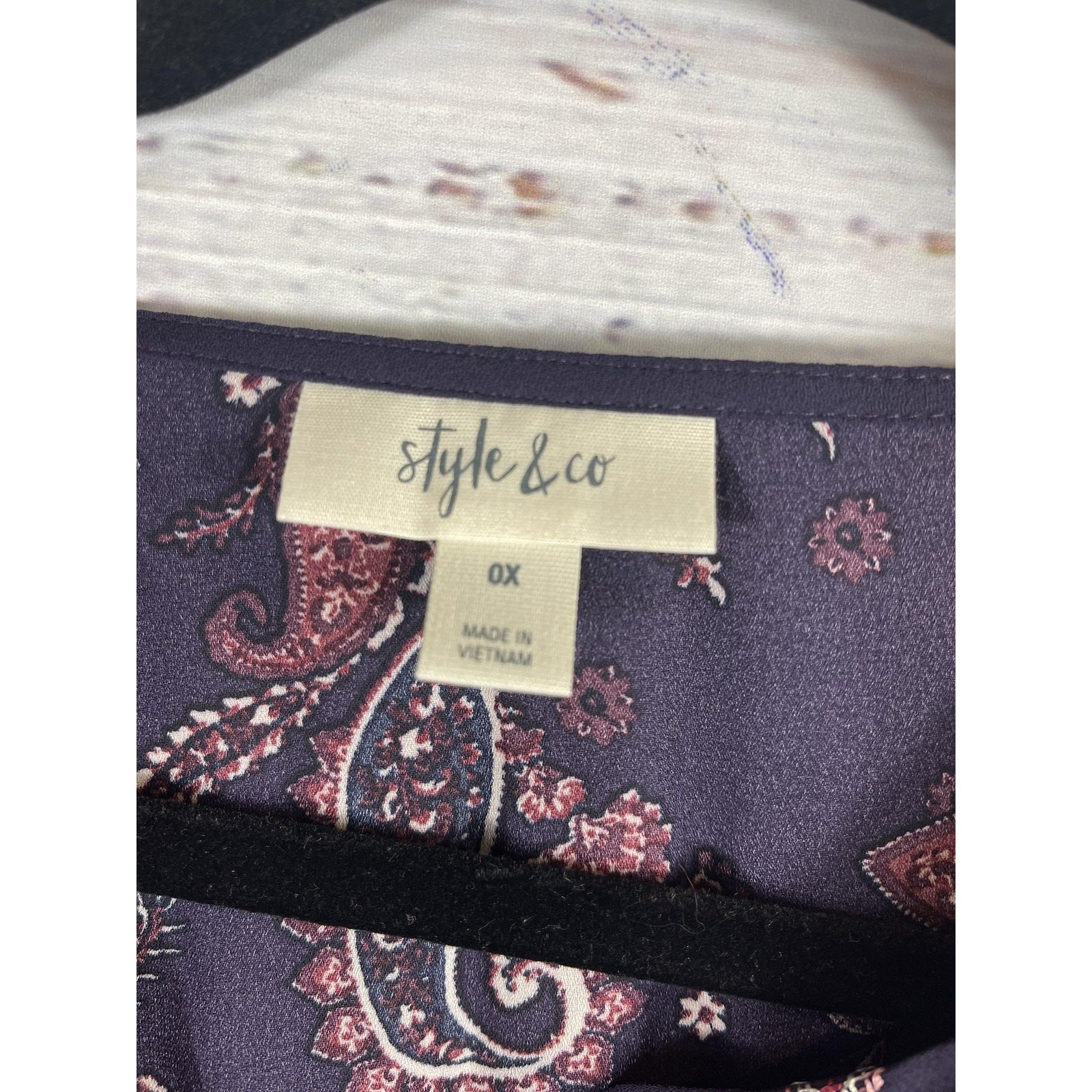 Style & Co Blouse Women's 0X Purple Paisley Grape Tunic Handkerchief Hem NWT Top