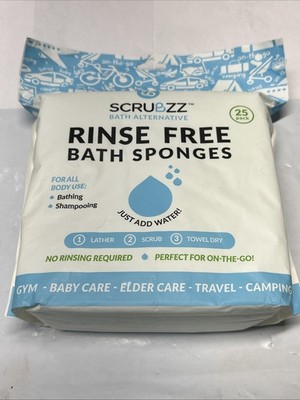 Scrubzz Rinse Free Bath Sponges 25 Pack Bath Alternative Just Add Water