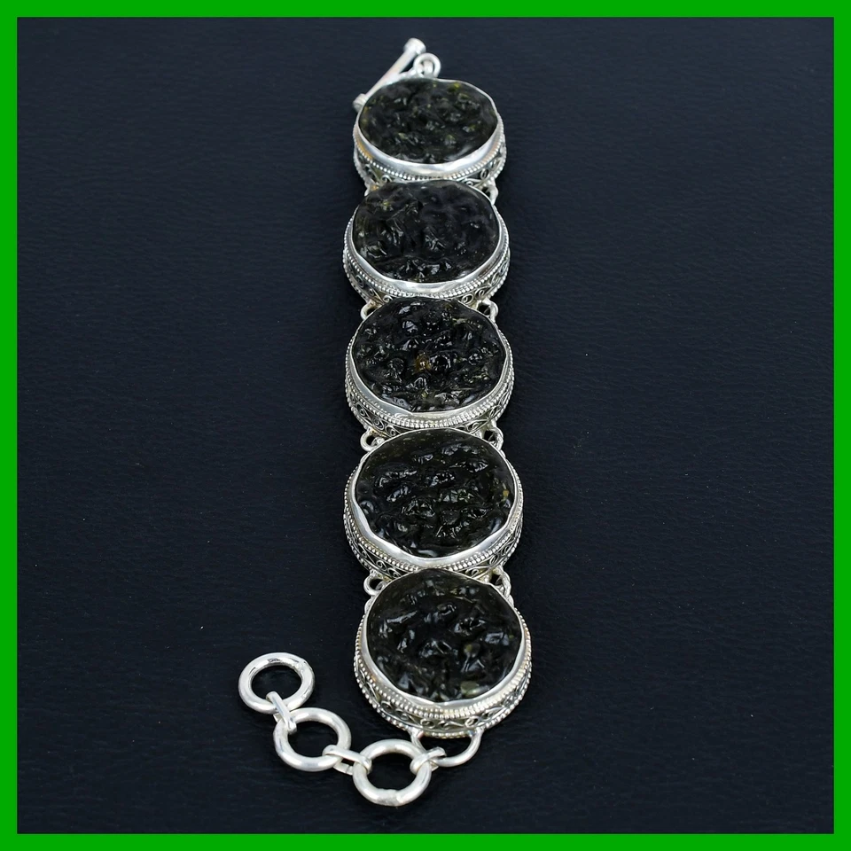 Pulsera de cumpleaños vintage de cadena de plata 925 de moldavita natural oferta del día de las hermanas Foto 2 de 4