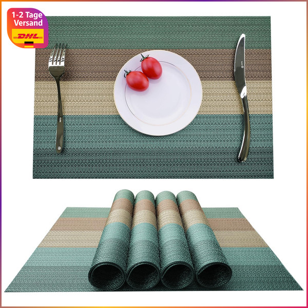 Platzsets 4Er Set Streifen GrüN Blau Grau 30X45Cm Waschbar Baumwolle Deko KüChe-image