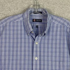 Chaps Dress Shirt Mens 17 34/35 Blue Plaid Classic Fit Wrinkle Free Long Sleeve