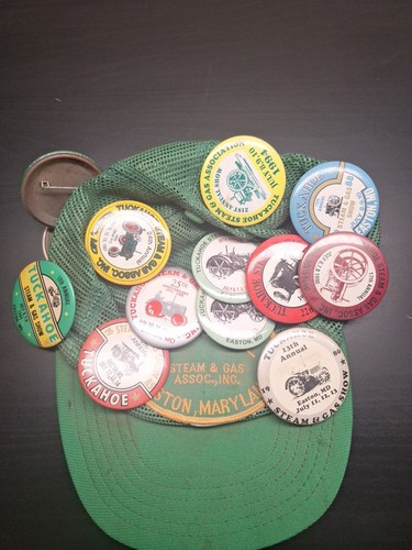 15 Tuckahoe Eastern Shore & Maryland Steam Gas Thresherman Pin Back Buttons Hat - Picture 1 of 10