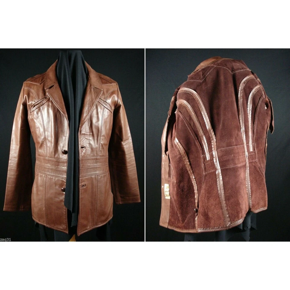 Vintage 70s MANGO ROAD "New Deco" Leather Jacket Coat East West Era sz 44 - Image 2 of 4