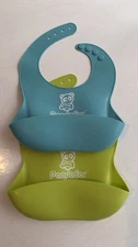 Silicone Baby Feeding Bibs - Waterproof Easy To Wipe Blue And Green