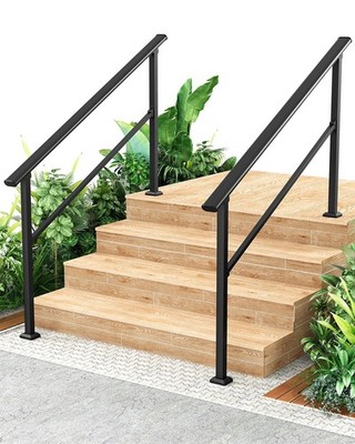 2pcs Step Handrail Stair Railing for 5 Step Outdoor Aluminum Hand Rail Black