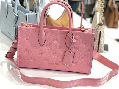 MICHAEL KORS OUTLET Mirella Medium Logo Debossed Satchel  carnation NWT