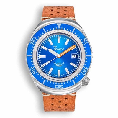 Squale 2002.SS.BL.BL.PTC Blue Dial Brown Leather Watch
