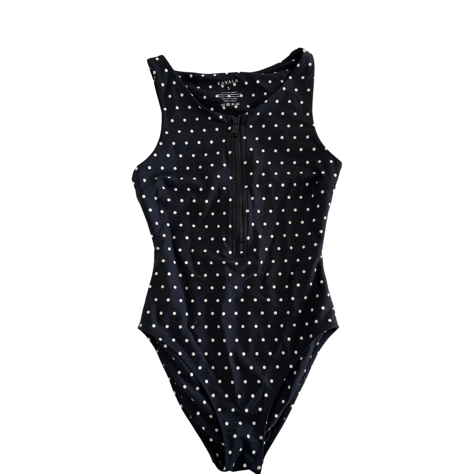 Traje de Surf Kavala Marseille Zephyr Negro Blanco Lunares Una Pieza Cremallera Pequeño Foto 4 de 4