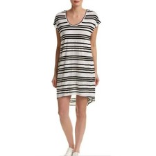 Alice + Olivia Melita Linen Shirt Dress Relaxed Fit Striped Black White Beach