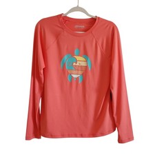 NEW LIFE IS GOOD UPF 50 Long Sleeve Rashguard Women s L Coral Sea Turtle Summer