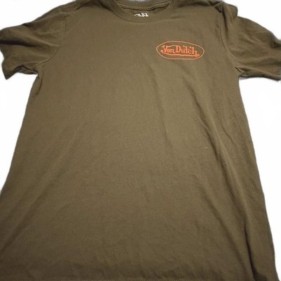 Von Dutch Brown Orange Logo T Shirt Size Small Y2K Graphic Tee