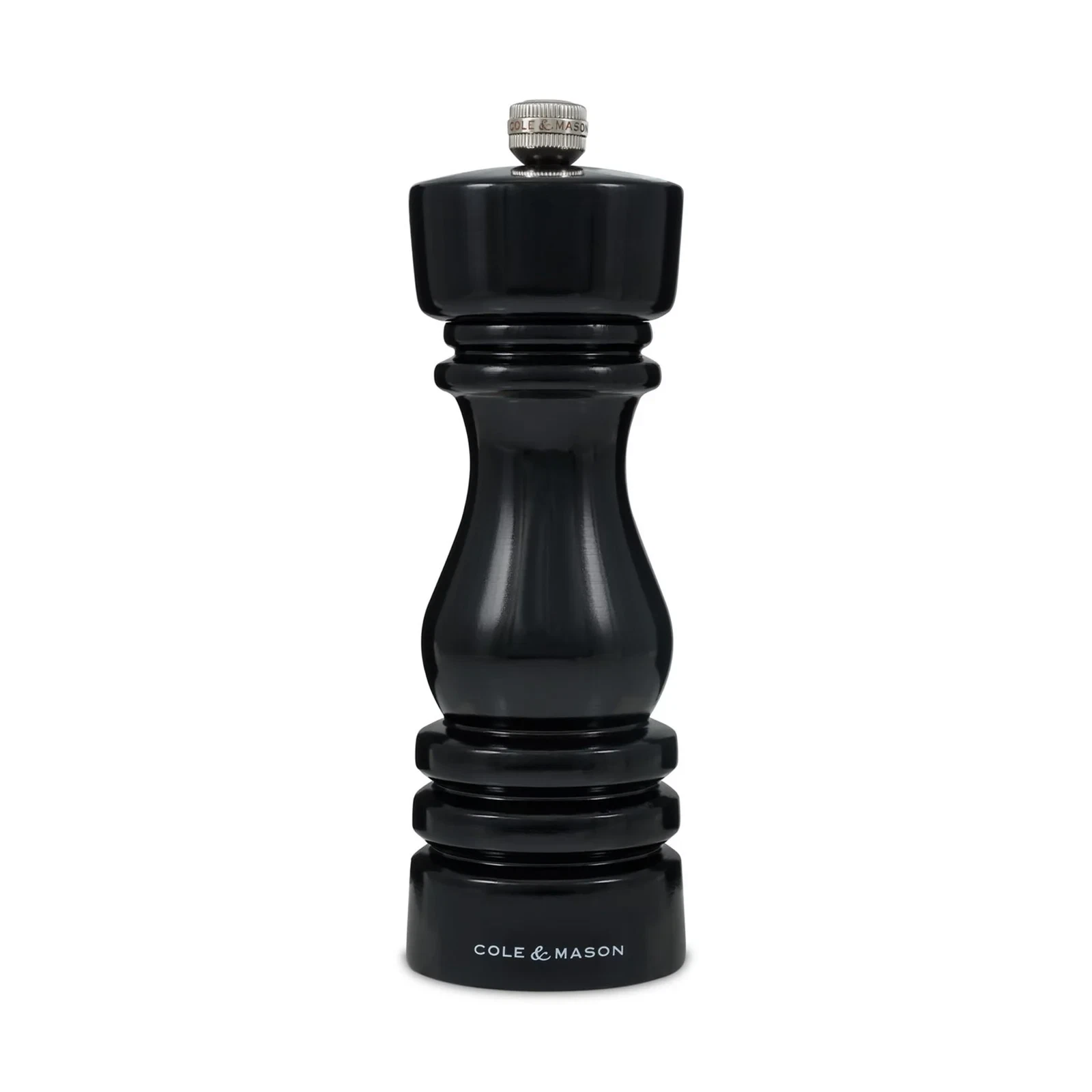 Cole & Mason London 7” Pepper Mill Grinder Black Gloss Wooden Adjustable NWT