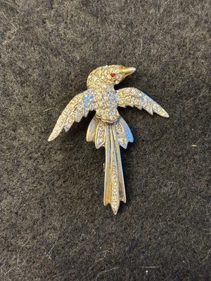 ELEGANT VINTAGE 50S ERA STERL 925 SLIGHT GOLE TONE RHINESTONE BIRD PIN *6.5 gm*