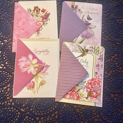 Lot of 4 SYMPATHY Thoughts & Inspirations by Samantha Chase Meyers Floral w/ Env