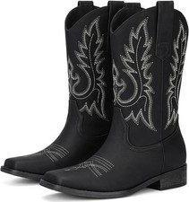 Square Toe Fashion Cowboy Boots for Women Mid Calf Western Boots size 8.5/9